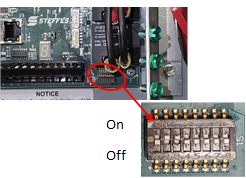 Showing location of dipswitches